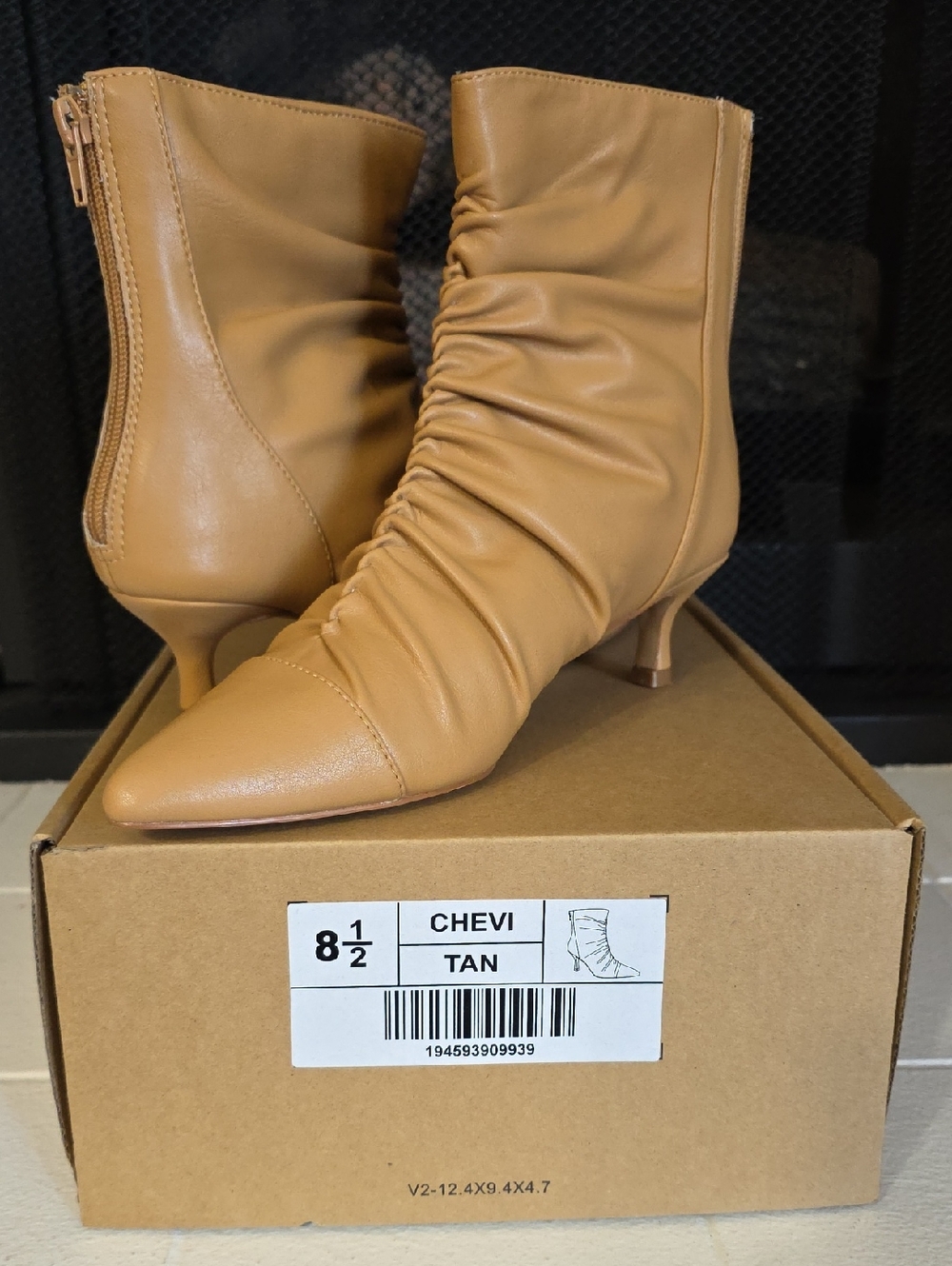 Journee Collection Tan Ruched Pointed Toe Kitten Heel Booties